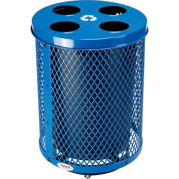 Global Industrial Deluxe Outdoor Steel Diamond Recycling Can W/Multi-Stream Lid, 36 Gal, Blue 641367RBLD - main